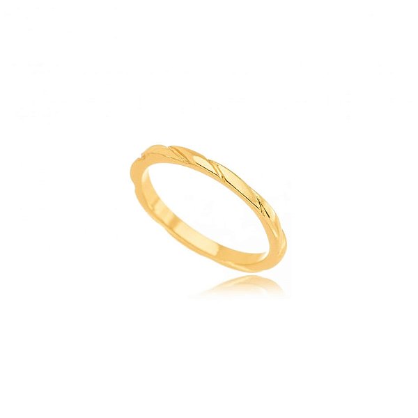 Anel Aliança Marca Diagonal Folheado a Ouro 18K