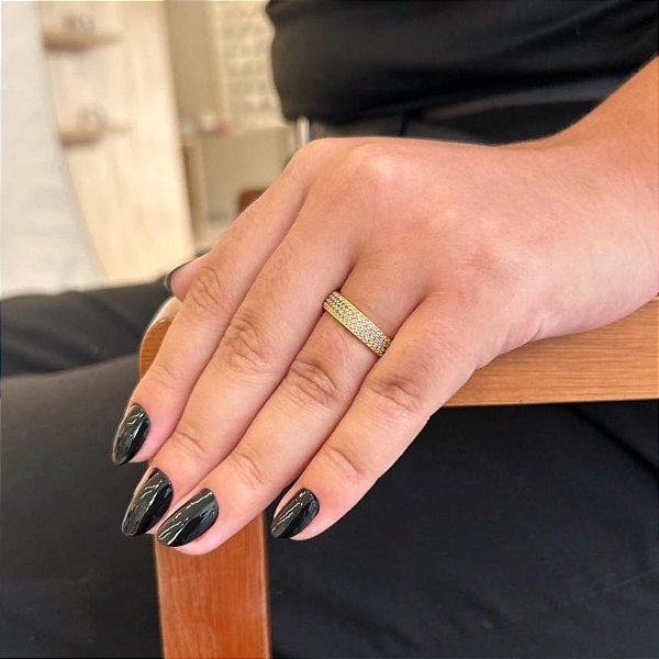 Anel Aparador 3 Fios Cravejados Reto Folheado a Ouro 18K