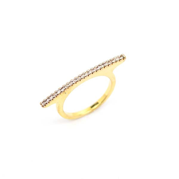 Anel Aparador Cravejado Reto Folheado a Ouro 18K