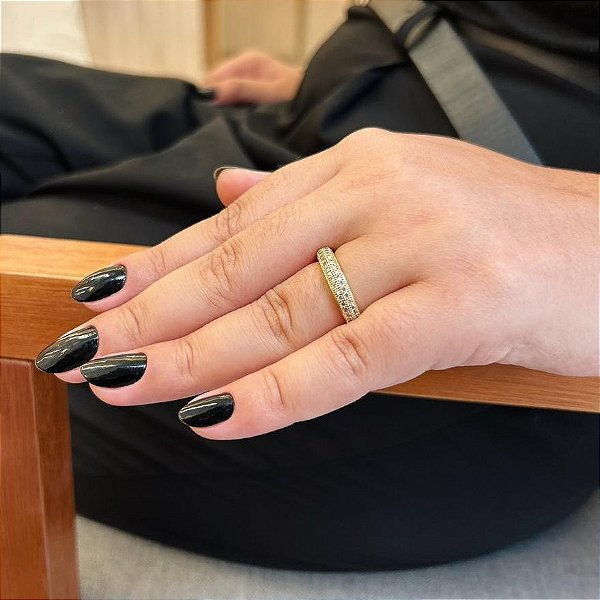 Anel Aparador Dois Fios Cravejados Folheado a Ouro 18K