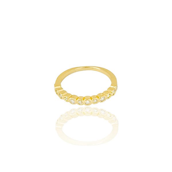 Anel Aparador Zircônias Cristal Redondas Folheado a Ouro 18K