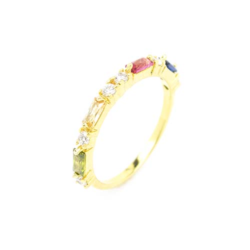 Anel Aparador Zircônias Retangulares E Redondas Rainbow Folheado a Ouro 18K