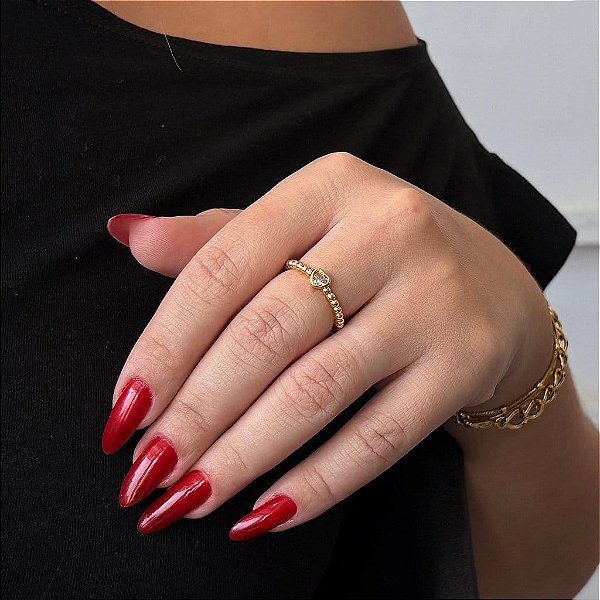 Anel Aro Bolinhas Coração Zircônia Folheado a Ouro 18K