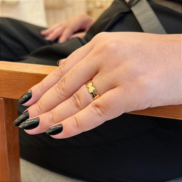 Anel Bolas Achatadas Risco Meio Folheado a Ouro 18K