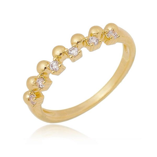 Anel Bolinhas E Zircônias Folheado a Ouro 18K