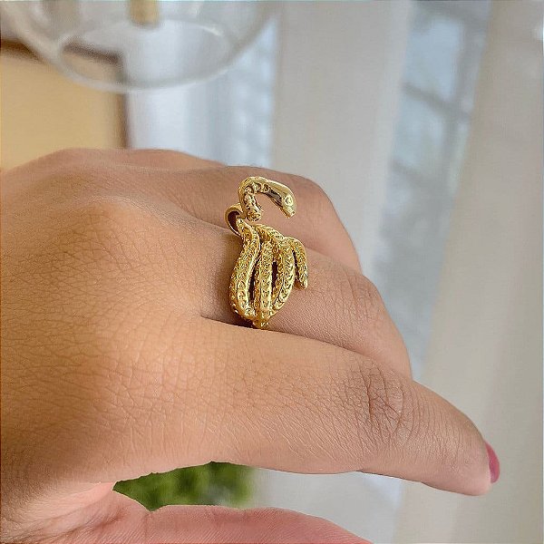 Anel Cobra Emaranhada Folheado a Ouro 18K