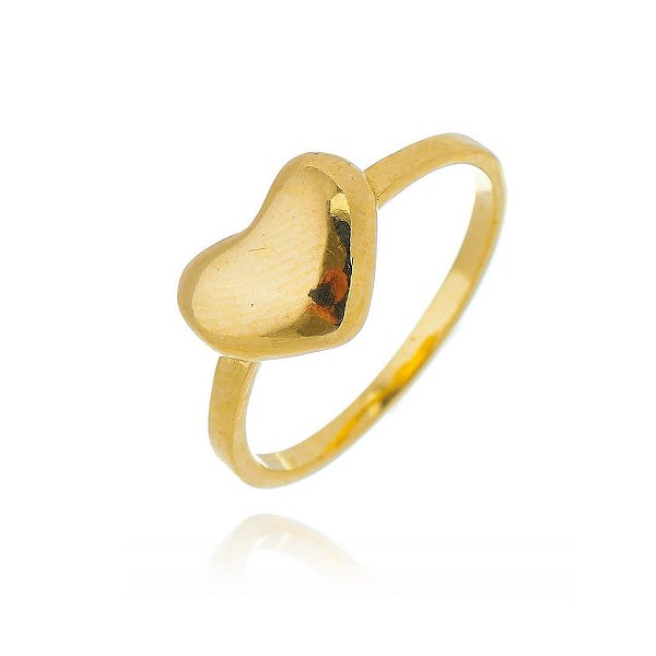 Anel Coração Abaulado Liso Folheado a Ouro 18K