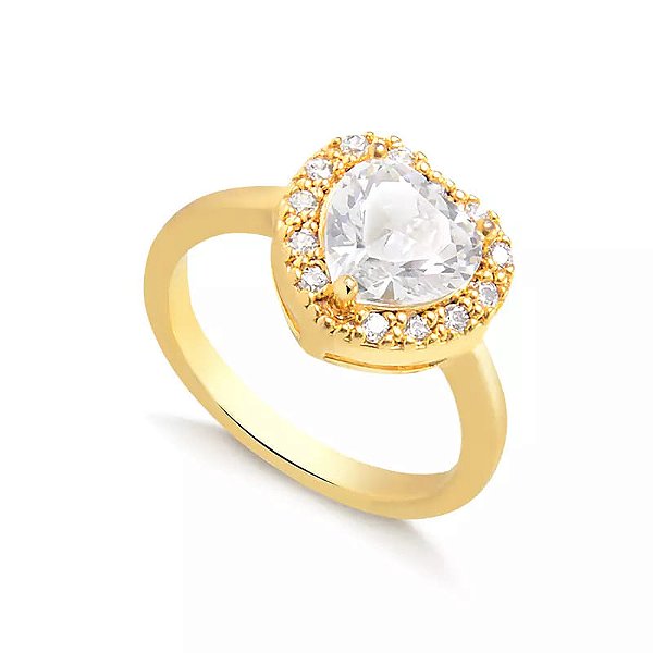 Anel Coração Com Borda Cravejada Folheado a Ouro 18K