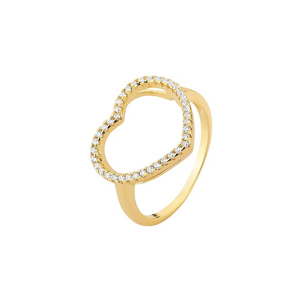 Anel Coração Grande Vazado Cravejado Pavê Folheado a Ouro 18K