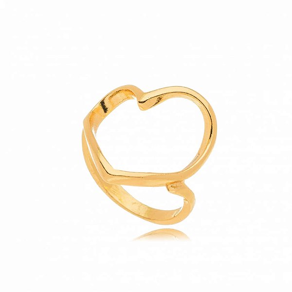 Anel Coração Vazado Grande Clássico Folheado a Ouro 18K