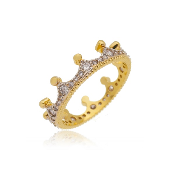 Anel Coroa Inteira Cravejado Folheado a Ouro 18K
