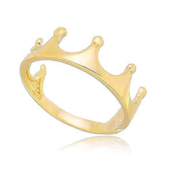 Anel Coroa Inteira Lisa Folheado a Ouro 18K