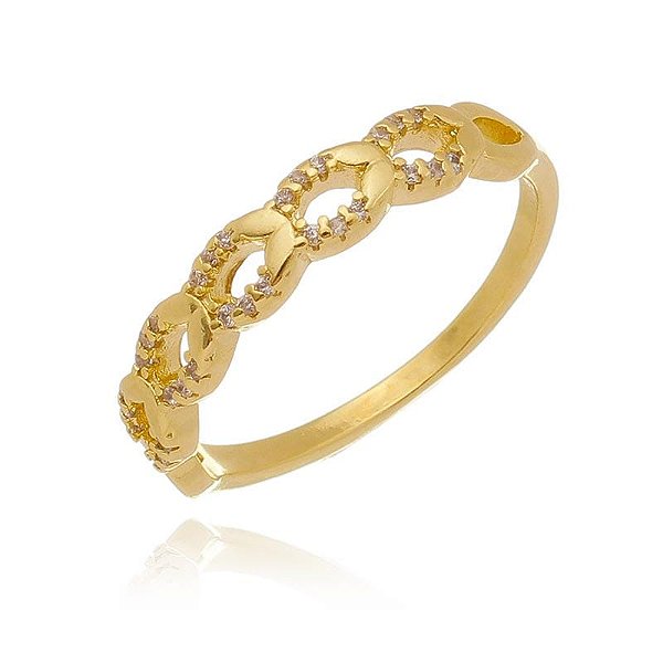 Anel Correntinha Cravejado Folheado a Ouro 18K
