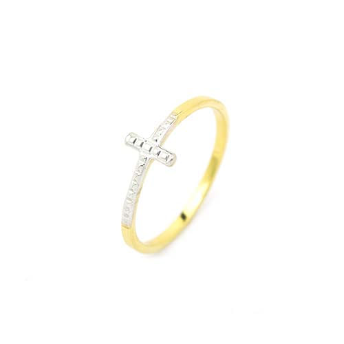 Anel Cruz Granitada Rodinada Folheado a Ouro 18K