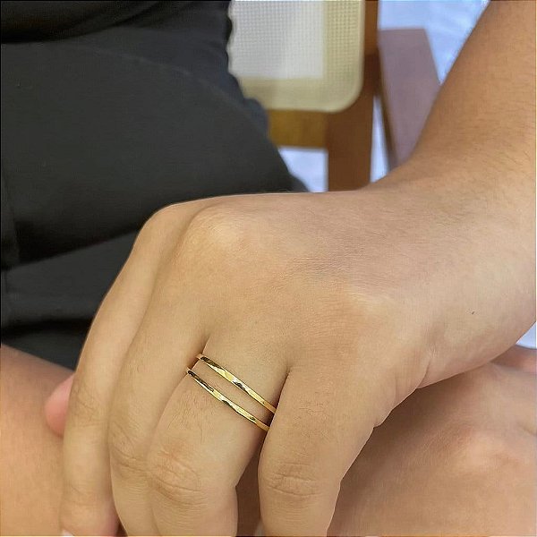 Anel Fio Duplo Liso Folheado a Ouro 18K