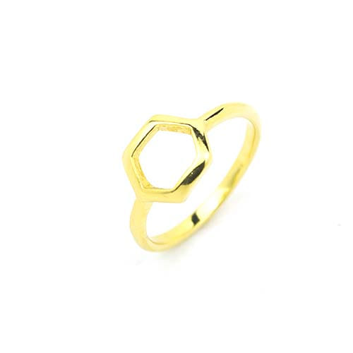 Anel Geométrico Hexágono Folheado a Ouro 18K