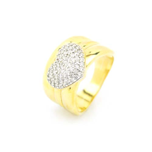 Anel Grosso Fios Lisos E Coração Cravejado Folheado a Ouro 18K