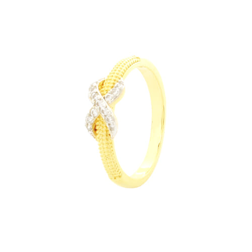Anel Infinito Cravejado Aro Granitado Folheado a Ouro 18K