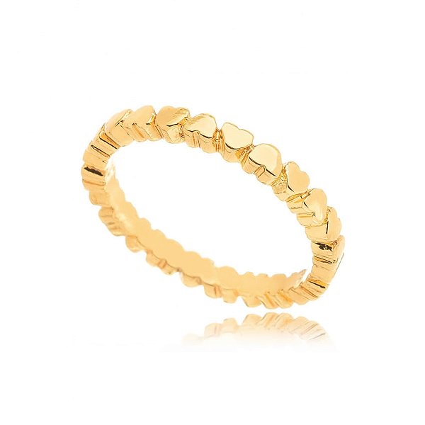 Anel Inteiro Corações Lisos Folheado a Ouro 18K