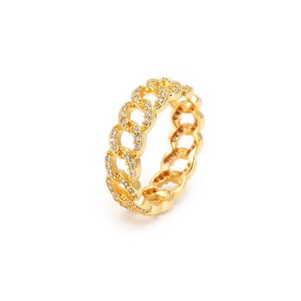 Anel Inteiro Corrente Cravejado Folheado a Ouro 18K