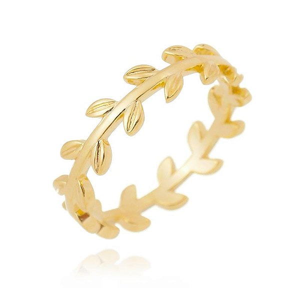 Anel Inteiro Folha Lisa Folheado a Ouro 18K