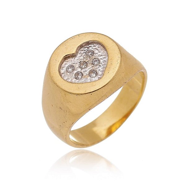 Anel Redondo Coração Cravejado Folheado a Ouro 18K