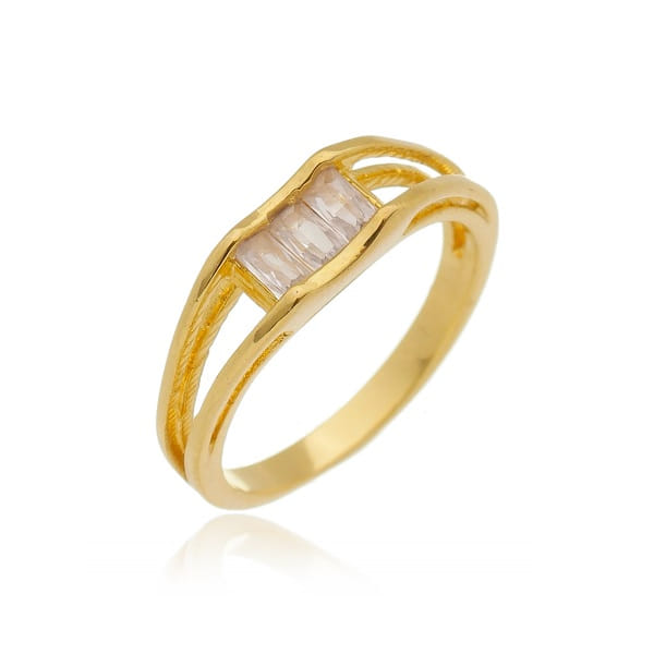 Anel Zircônias Baguetes Folheado a Ouro 18K