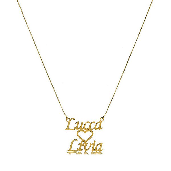 Colar Personalizado 2 Nomes Com Coração Folheado a Ouro 18K
