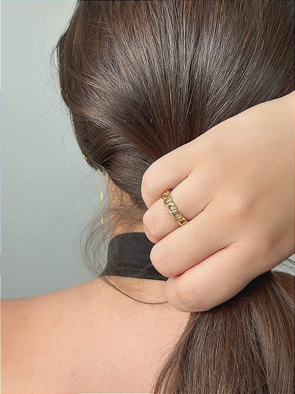 Anel Correntinha Achatada Regulável Folheado a Ouro 18K