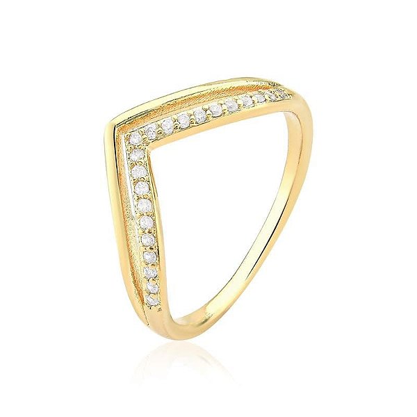 Anel Falange V Cravejado Folheado a Ouro 18K
