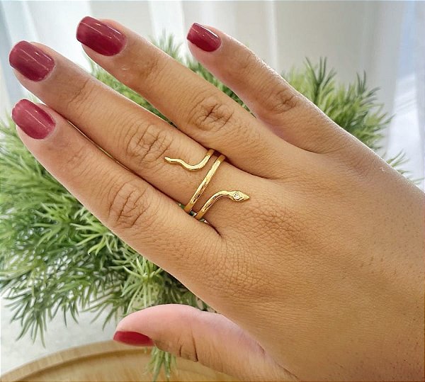 Anel Regulável Cobra 3 Voltas Folheado a Ouro 18K