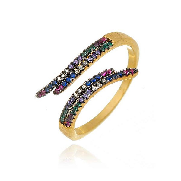 Anel Regulável Fios Rainbow Folheado a Ouro 18K