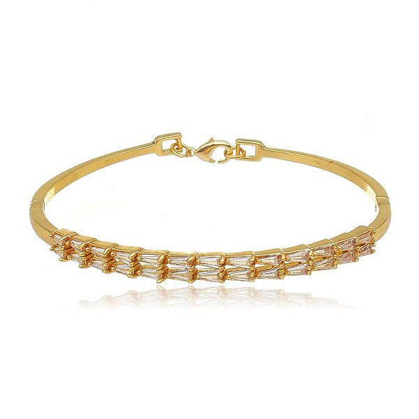 Bracelete Dois Fios Baguetes Folheado a Ouro 18K