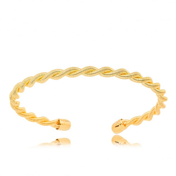 Bracelete Fios Rabo De Rato Rígidos Torcidos Folheado a Ouro 18K