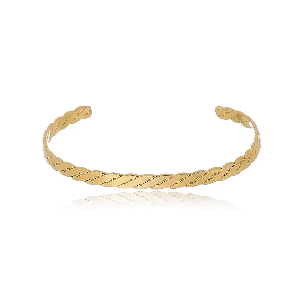 Bracelete Trançado Achatado Folheado a Ouro 18K