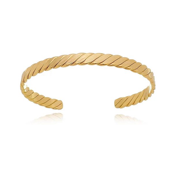 Bracelete Trançado Achatado M Folheado a Ouro 18K