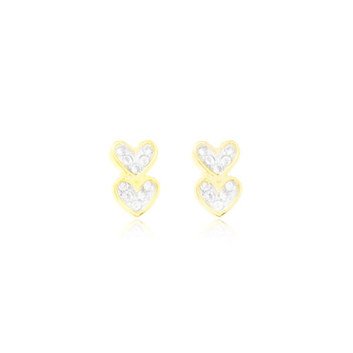 Brinco 2 Corações Cravejado Folheado a Ouro 18K