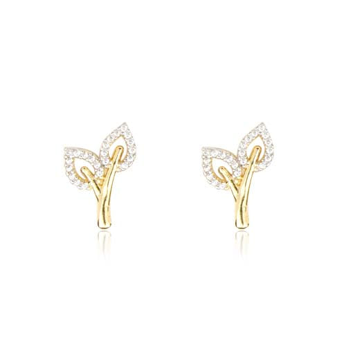 Brinco 2 Folhas Cravejado Folheado a Ouro 18K