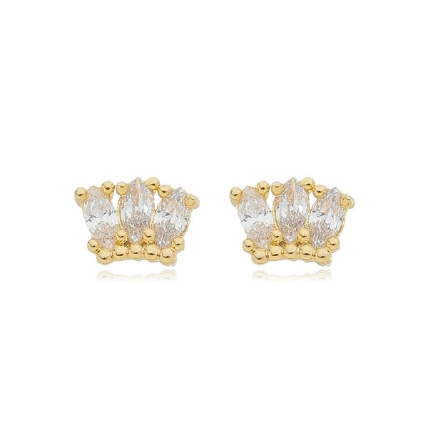 Brinco 3 Navetes Cristal Folheado a Ouro 18K