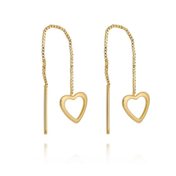 Brinco Anzol Coração Vazado Folheado a Ouro 18K