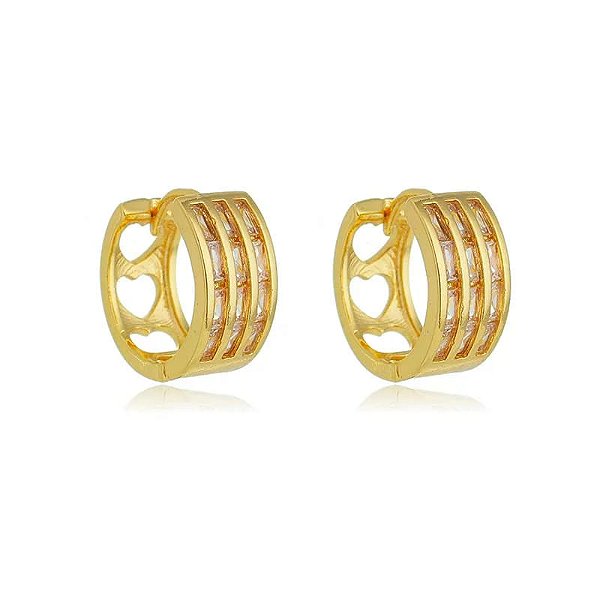 Brinco Argola 3 Fios Navetes Folheado a Ouro 18K