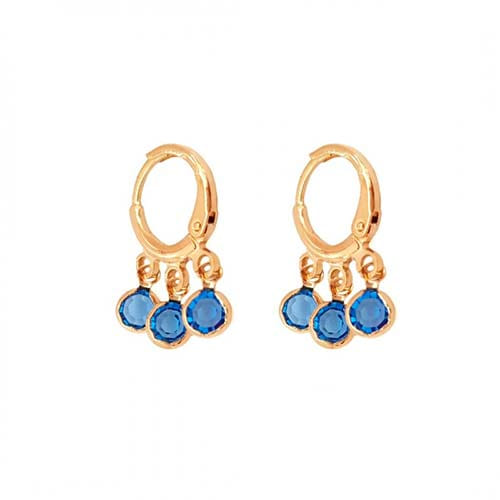Brinco Argola 3 Zircônias Azuis Pequeno Folheado a Ouro 18K