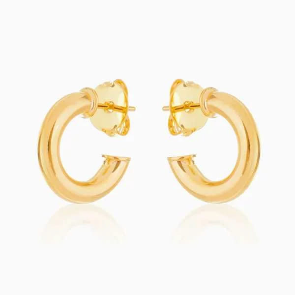 Brinco Argola Aberta Lisa Tubo Pp Folheado a Ouro 18K