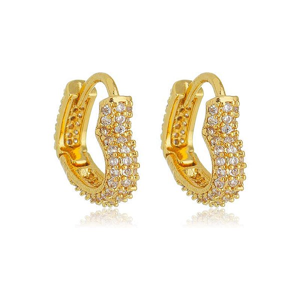 Brinco Argola Coração Cravejado Folheado a Ouro 18K