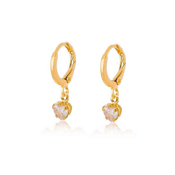 Brinco Argola Coração Zircônia Cristal Folheado a Ouro 18K