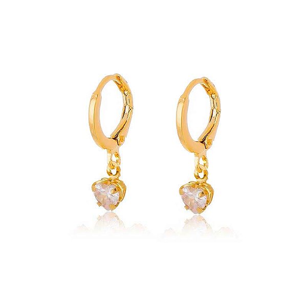 Brinco Argola Coração Zircônia Cristal Folheado a Ouro 18K