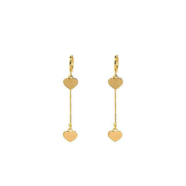Brinco Argola Dupla Coração Liso Folheado a Ouro 18K