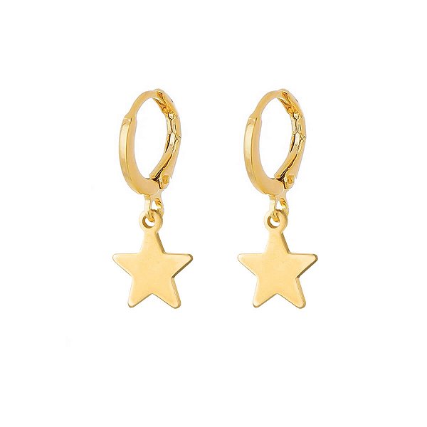 Brinco Argola Estrela Lisa Folheado a Ouro 18K