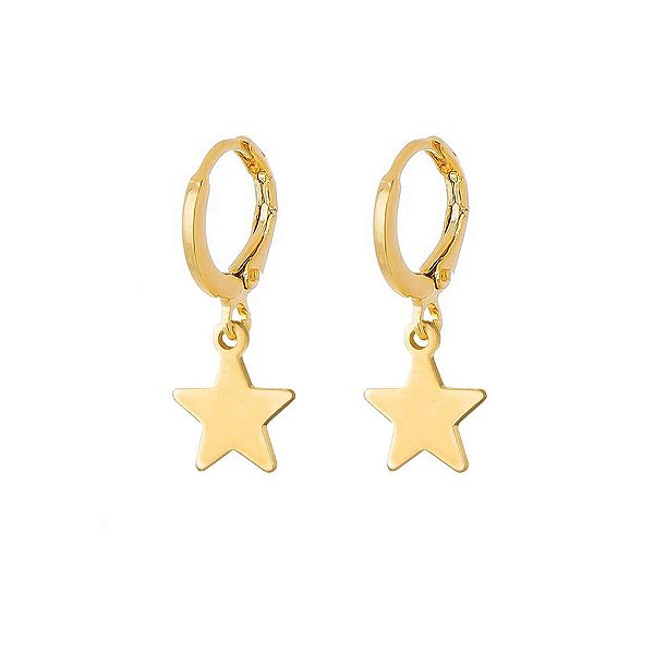 Brinco Argola Estrela Lisa Folheado a Ouro 18K