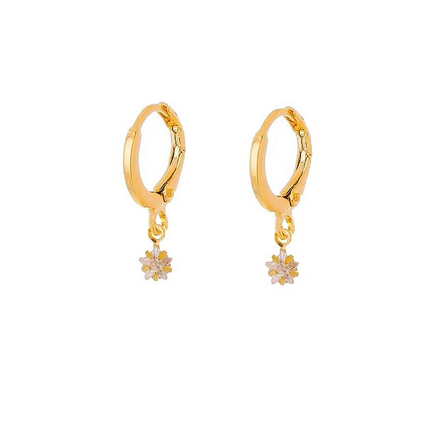 Brinco Argola Estrela Zircônia Cristal Folheado a Ouro 18K